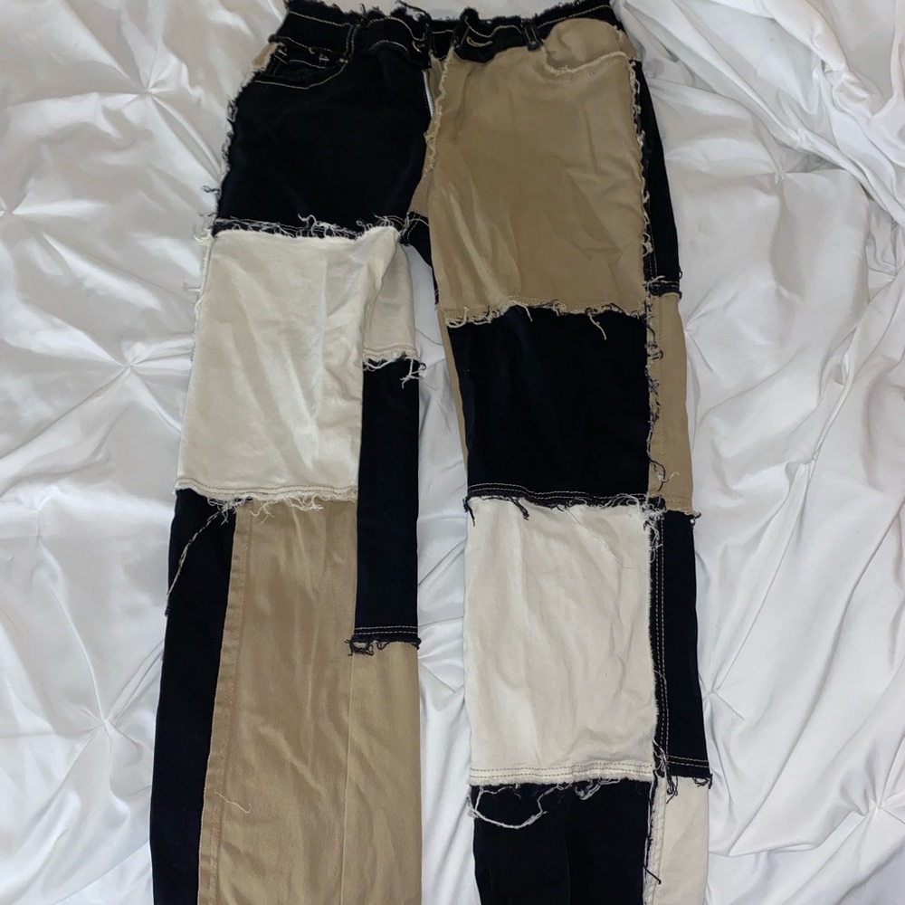 Brown Black and White patched pants